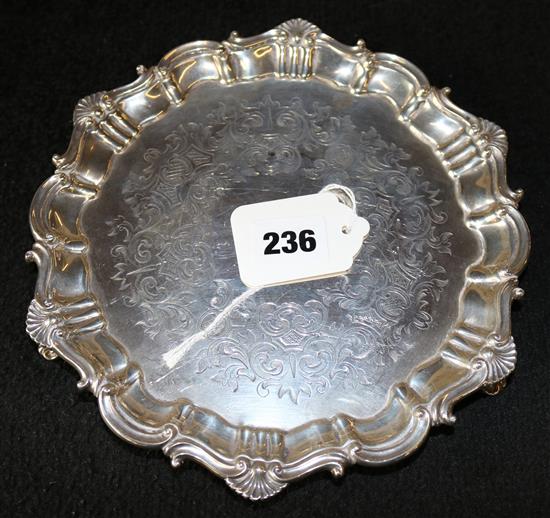 Victorian silver waiter with shell and scroll border, London 1866
